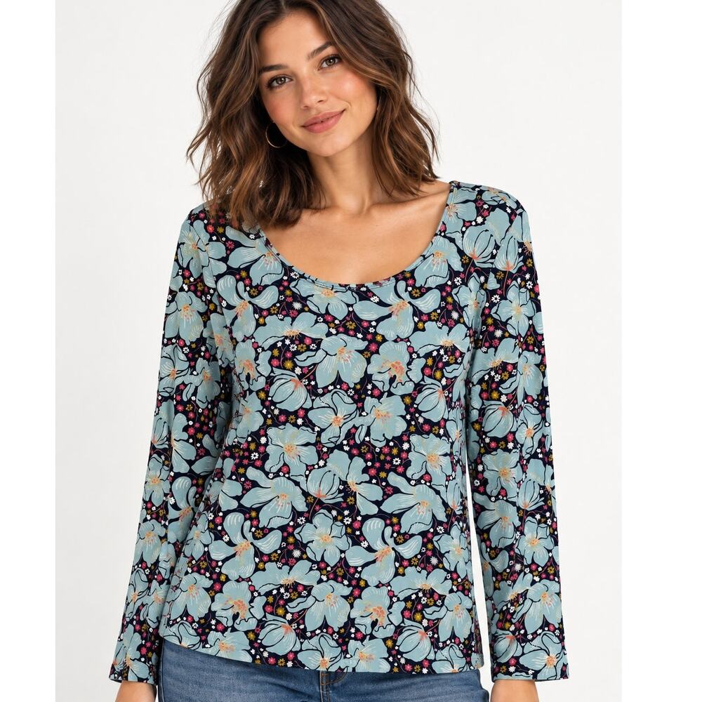 Style & Co NEW Perfect Tee Womens Large Blooming Floral Cotton Long Sleeve Top